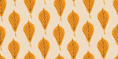 Renkli yapraklarla kusursuz sonbahar deseni. Düz vektör soyut yaprak arkaplanı ile renk paletini sonbaharda düşür