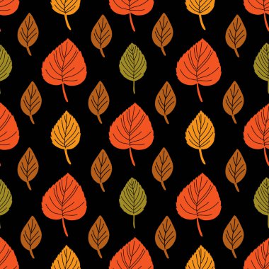 Renkli yapraklarla kusursuz sonbahar deseni. Düz vektör soyut yaprak arkaplanı ile renk paletini sonbaharda düşür