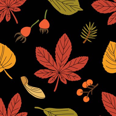 Meşe palamudu ve turuncu, bej, kahverengi ve sarı meşe yapraklı kusursuz desen. Duvar kağıdı, hediye kağıdı, şablon dolguları, web sayfası arkaplanı, sonbahar tebrik kartları için mükemmel..