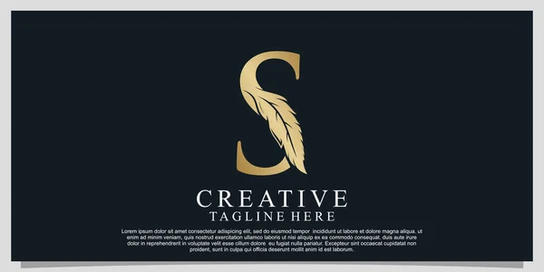 Lettre Dorée Avec Design Unique Logo Combinaison Plumes Premium Vector — Image vectorielle