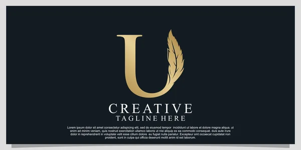 Lettre Dorée Avec Design Unique Logo Combinaison Plume Premium Vector — Image vectorielle