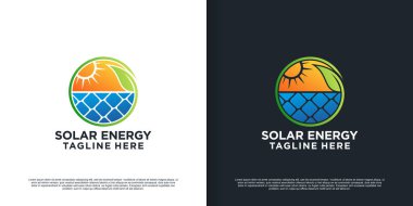 Güneş enerjisi logosu tasarımı yaz güneş patlaması eşsiz bir konsept Premium Vektör Bölüm 1