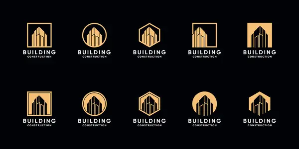 Conjunto Buliding Plantilla Diseño Logotipo Construcción Con Concepto Moderno Único — Vector de stock