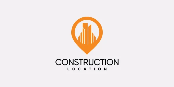 Construction Logo Design Pin Point Location Unique Concept — Stock Vector