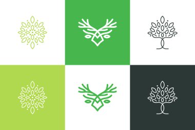 Yaratıcı eşsiz element fikri olan doğa logosu tasarım vektör koleksiyonu
