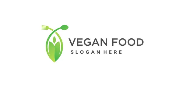 Vegan Food Logo Vector Design Com Estilo Moderno — Vetor de Stock