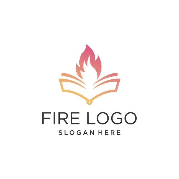 Fire Book Logo Design Idea Con Moderna Idea Creativa — Vettoriale Stock