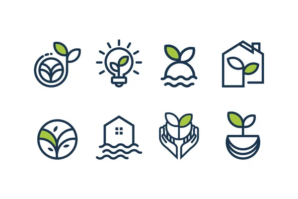 Natur Logo Symbol Set Mit Modernem Einfachen Linienstil — Stockvektor
