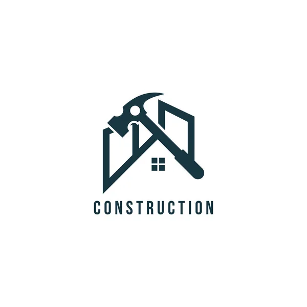 Vecteur Logo Construction Avec Conception Concept Marteau — Image vectorielle