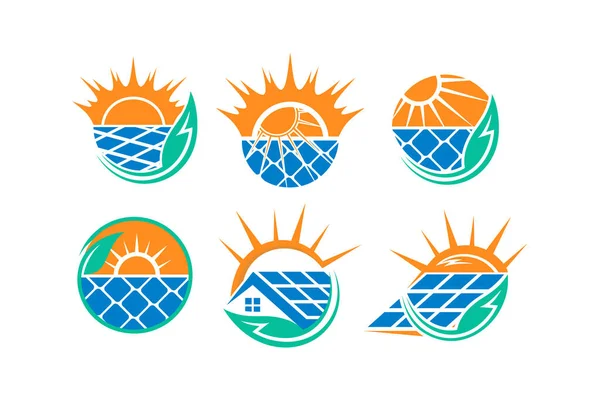 Coleção Vetor Design Logotipo Solar Com Ideia Elemento Único — Vetor de Stock
