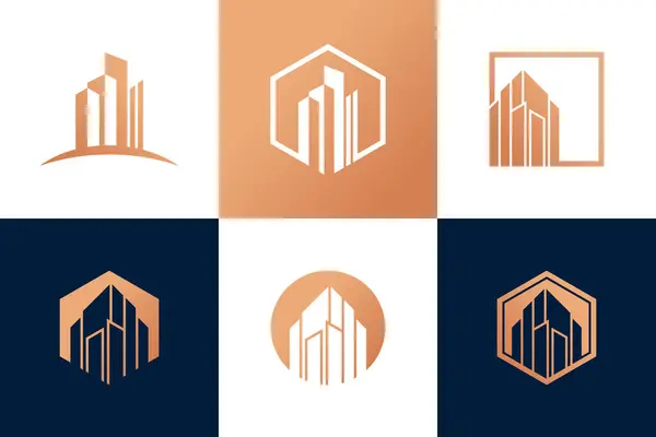 Byggnad Logotyp Design Vektor Samling Med Unika Element Idé — Stock vektor