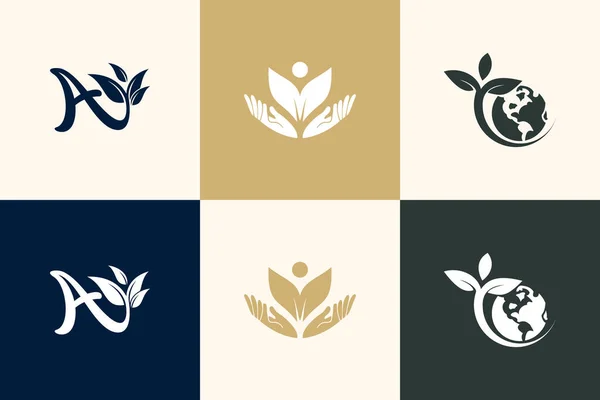 Natureza Logotipo Design Coleção Vetorial Com Ideia Elemento Único Criativo — Vetor de Stock
