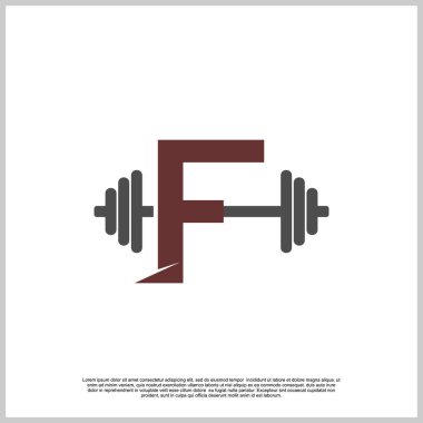 Barbel logo tasarım şablonu olan eşsiz bir spor salonu. Premium Vector