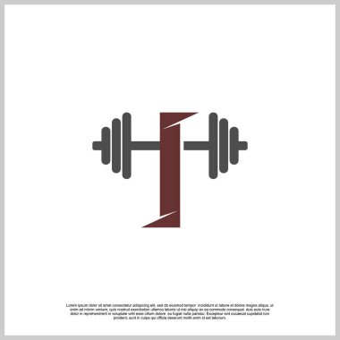 Barbel logo tasarım şablonu olan eşsiz bir spor salonu. Premium Vector