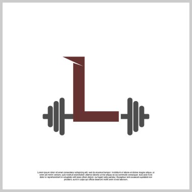Barbel logo tasarım şablonu olan eşsiz bir spor salonu. Premium Vector