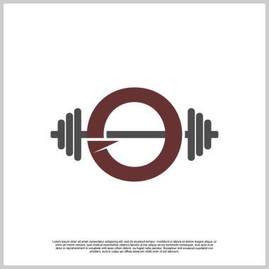 Barbel logo tasarım şablonu olan eşsiz bir spor salonu. Premium Vector