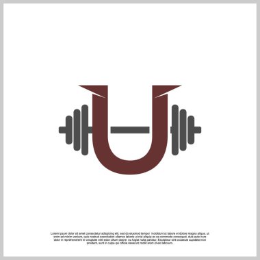 Barbel logo tasarım şablonu olan eşsiz bir spor salonu. Premium Vector