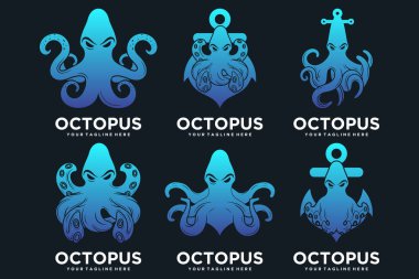 Paket ahtapot logo tasarımını eşsiz Premium Vektör konseptine ayarla