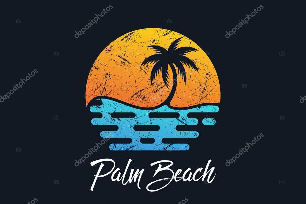 Beach scene with palm trees and the words creative concept