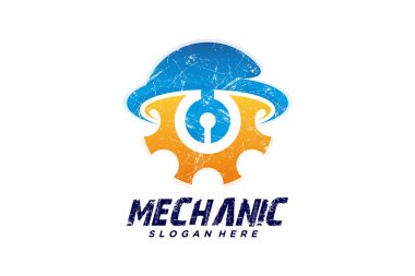 Mekanik onarım logosu şablon tasarımı retro stil logosu Premium Vektörü