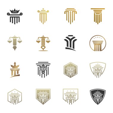 Avukat logosu yaratıcı konsept Premium Vektörünü ayarla