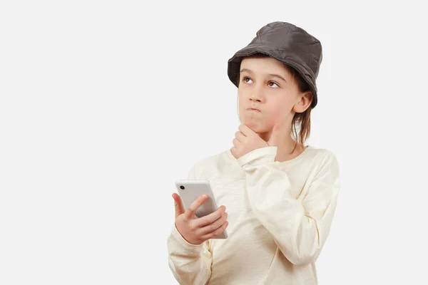 Akıllı Çocuk Cep Telefonu Tutuyor Teknoloji Yaşam Tarzı Insan Konsepti — Stok fotoğraf
