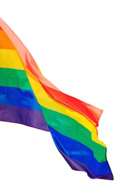 Beyaz arka planda izole edilmiş gökkuşağı bayrağı. Aşk konsepti. LGBT topluluğu. Parlak gökkuşağı gay bayrağı beyaza izole edilmiş.