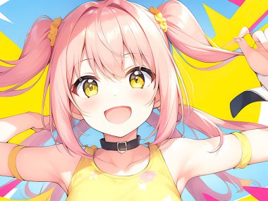 Pembe elbiseli tatlı anime kız.
