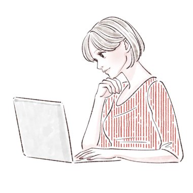 Dizüstü bilgisayar kullanan kadın, çizim