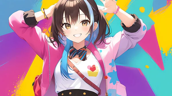 Anime Tarzı Renkli Elbiseli Tatlı Kız — Stok fotoğraf