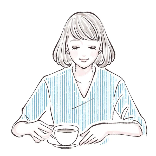 Ручной Эскиз Рисунка Женщины Кофе Чашкой Чая — стоковое фото