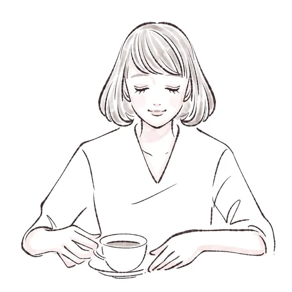 Menina Bebendo Uma Xícara Chá Pela Manhã — Fotografia de Stock