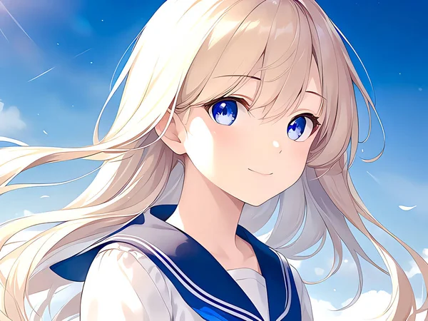 Anime Mangá Bonito Menina Vestido Azul — Fotografia de Stock