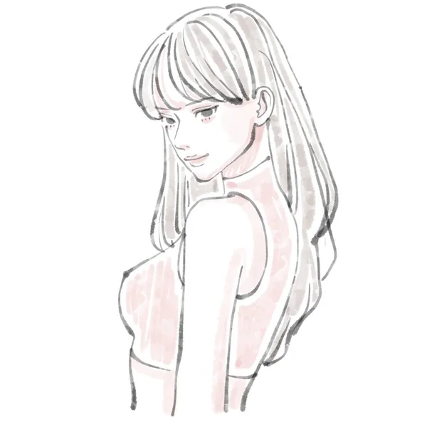 Sketch Young Woman Pink Dress — Stock Photo, Image