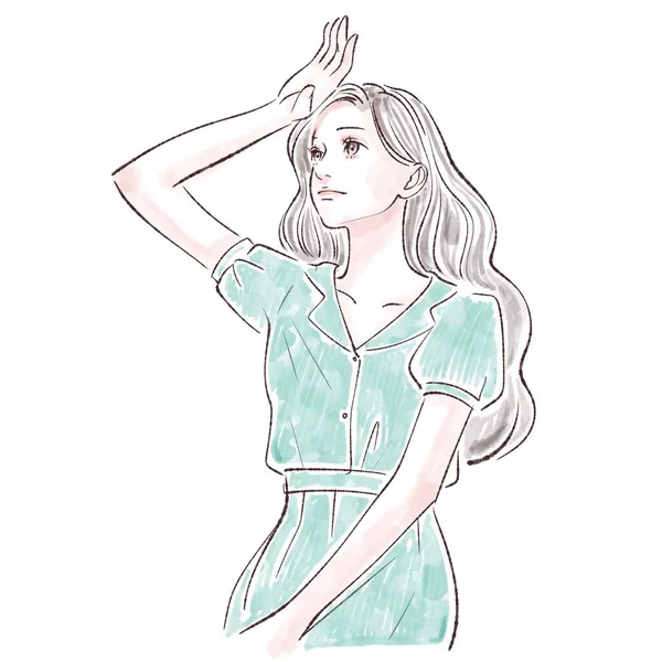 Молодая Женщина Зелеными Волосами Векторная Иллюстрация — стоковое фото
