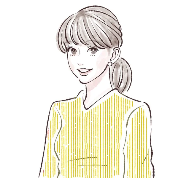 Schönes Mädchen Das Lächelt Und Einen Pullover Trägt Handgezeichnete Illustration — Stockfoto