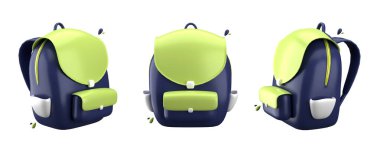 Çocuklar için yeşil, modern bir sırt çantası. 3d illüstrasyon