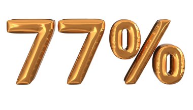 Beyaz arka planda% 77 izole edilmiş altın tabela. 3d illüstrasyon