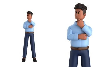 3D siyah iş adamı pozu beyaz arka planda izole edilmiş boş ekran dizüstü bilgisayarla ayakta duran takım elbise giyiyor.