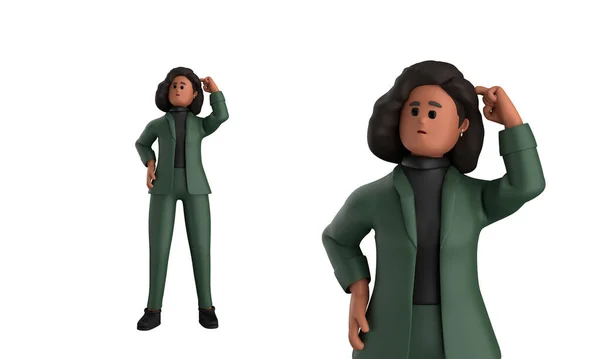 Svart Affärskvinna Verkställande Bär Grön Kostym Pose Stående Med Bärbar — Stockfoto