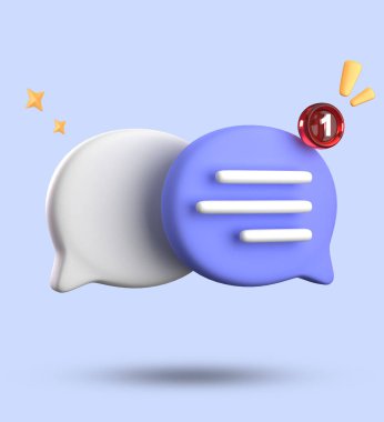 Bildirim simgeleriyle üç boyutlu konuşma balonu oluşturma, üç boyutlu pastel sohbet simgesi seti. 3d konuşma baloncuğu kümesi.