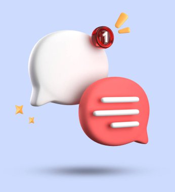 Bildirim simgeleriyle üç boyutlu konuşma balonu oluşturma, üç boyutlu pastel sohbet simgesi seti. 3d konuşma baloncuğu kümesi.