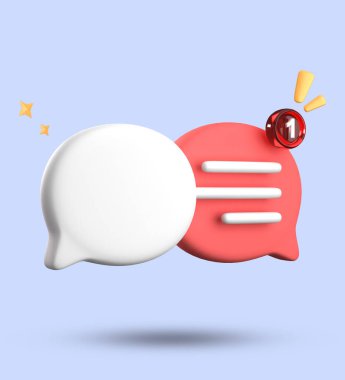 Bildirim simgeleriyle üç boyutlu konuşma balonu oluşturma, üç boyutlu pastel sohbet simgesi seti. 3d konuşma baloncuğu kümesi.