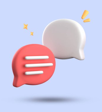 Bildirim simgeleriyle üç boyutlu konuşma balonu oluşturma, üç boyutlu pastel sohbet simgesi seti. 3d konuşma baloncuğu kümesi.