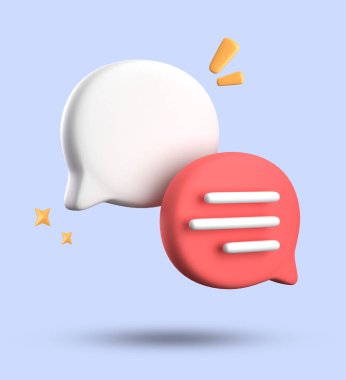 Bildirim simgeleriyle üç boyutlu konuşma balonu oluşturma, üç boyutlu pastel sohbet simgesi seti. 3d konuşma baloncuğu kümesi.