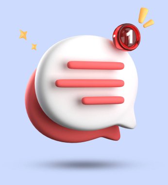 Bildirim simgeleriyle üç boyutlu konuşma balonu oluşturma, üç boyutlu pastel sohbet simgesi seti. 3d konuşma baloncuğu kümesi.