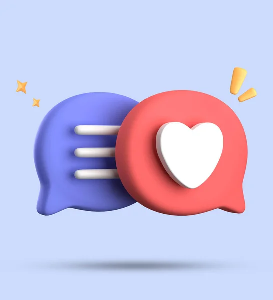 Rendering Speech Love Bubble Notification Icons Pastel Chat Love Icon — Stock Photo, Image