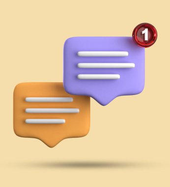 Bildirim simgeleriyle üç boyutlu konuşma balonu oluşturma, üç boyutlu pastel sarı sohbet simgesi seti. 3d konuşma baloncuğu kümesi.