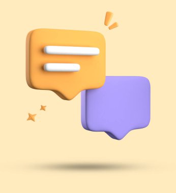 Bildirim simgeleriyle üç boyutlu konuşma balonu oluşturma, üç boyutlu pastel sarı sohbet simgesi seti. 3d konuşma baloncuğu kümesi.