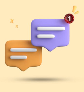 Bildirim simgeleriyle üç boyutlu konuşma balonu oluşturma, üç boyutlu pastel sarı sohbet simgesi seti. 3d konuşma baloncuğu kümesi.